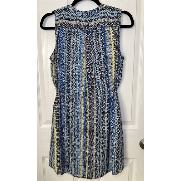 Skies Are Blue Sleeveless Dress Small Buttons Multicolor Pockets Cinch Tie Waist - Picture 5 of 11